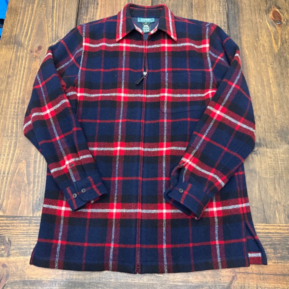 Lauren Ralph Lauren Plaid Wool Blend Full Zip Shirt Jacket Women Size S